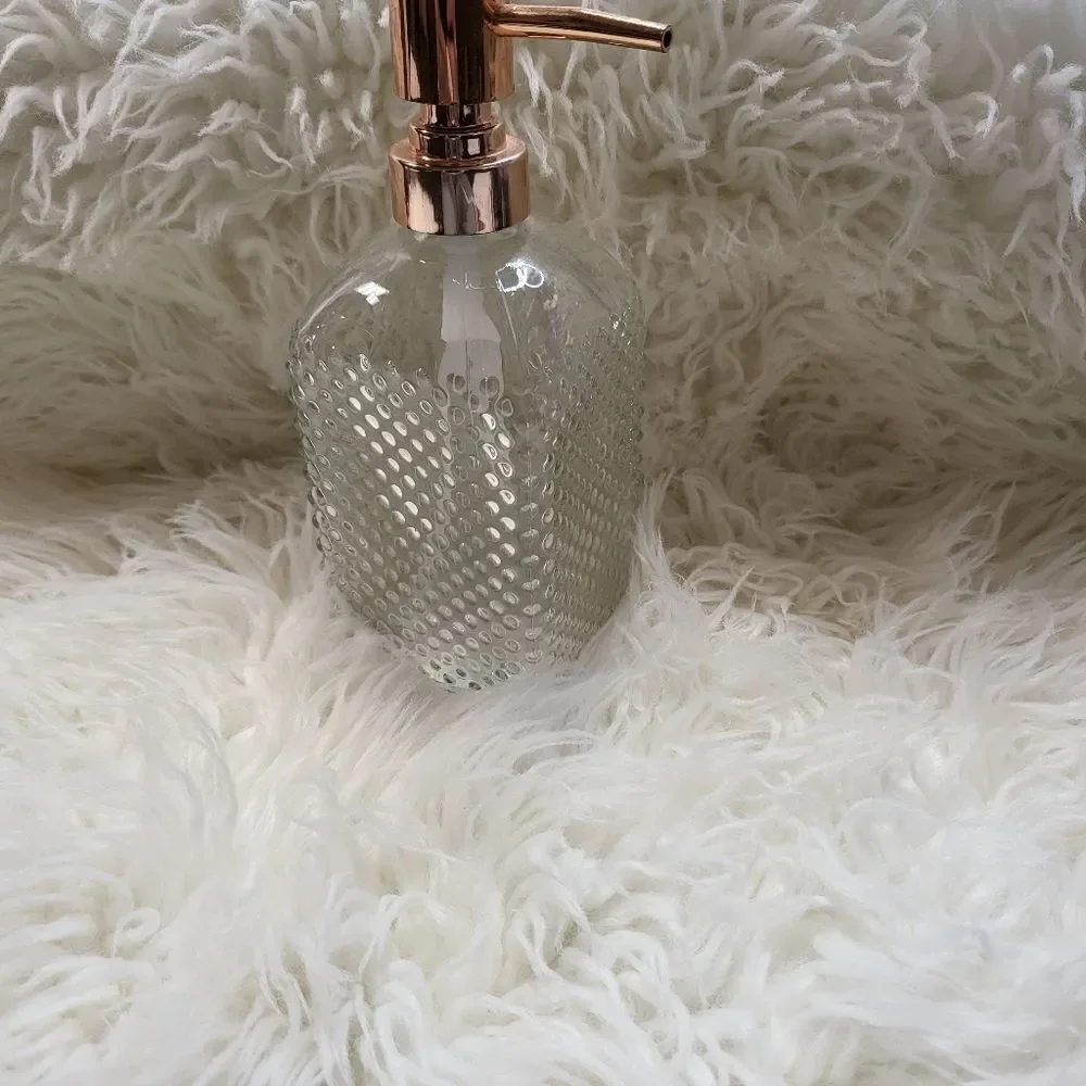 Rose Gold Soap Dispenser Clear Bubbled Glass NWT